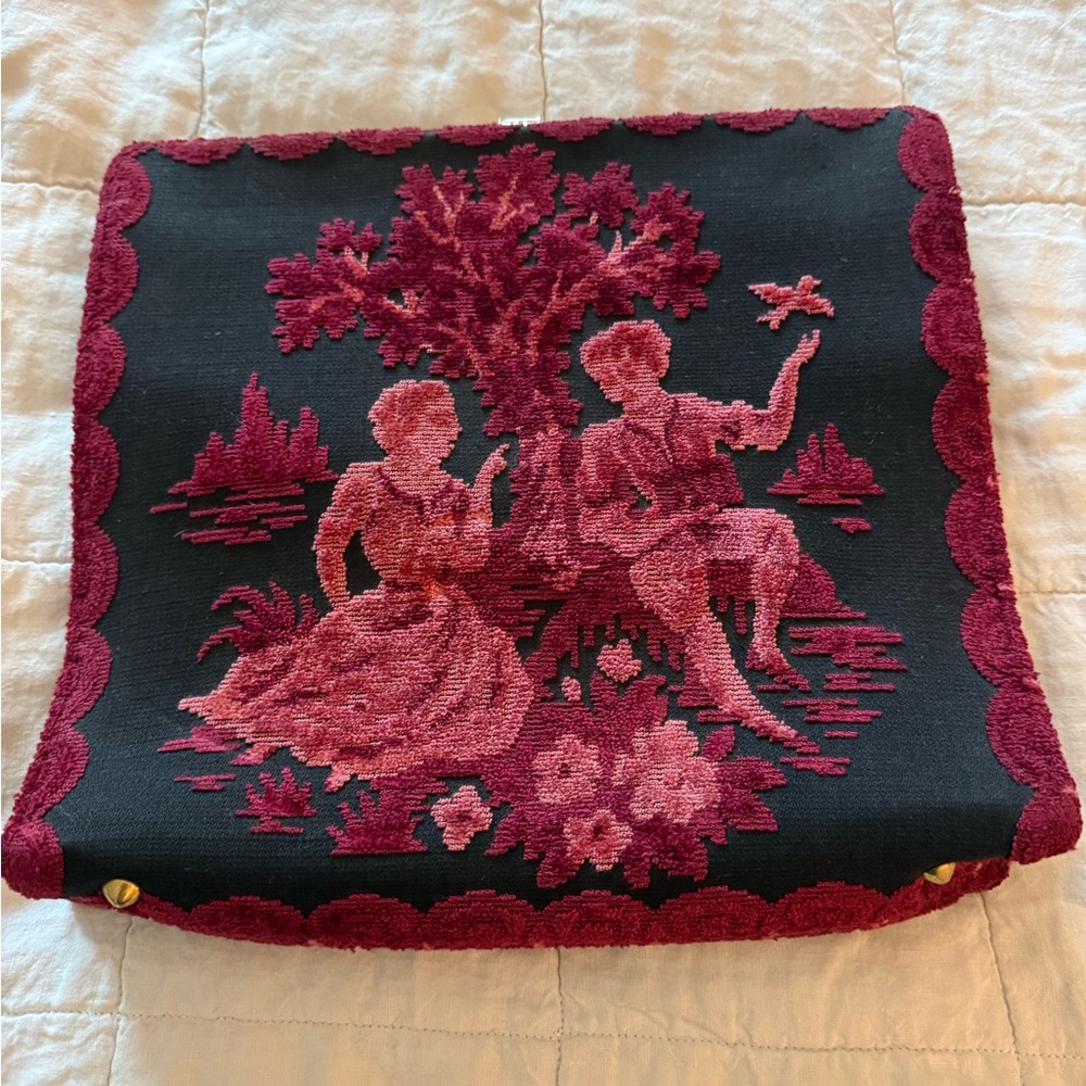 Vintage Needlepoint Clutch with Pink and Black Design